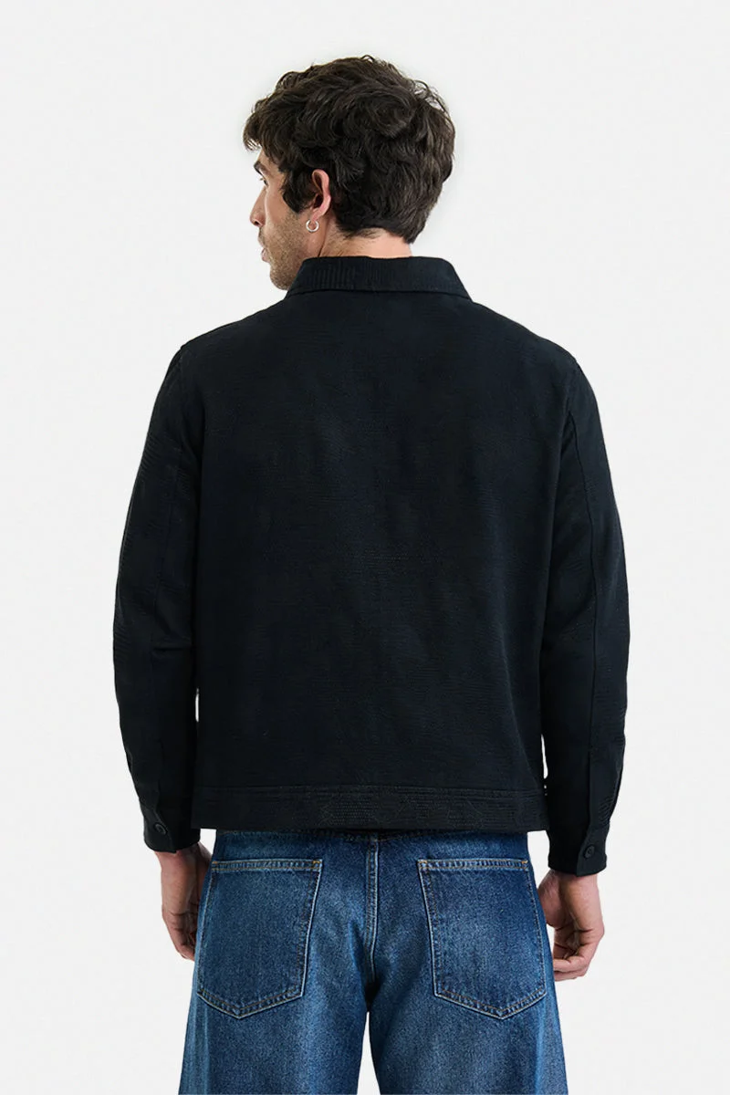Snitch Black Zipper Lapel Collar Regular Fit Textured Jacket for Men | Best Price UAE